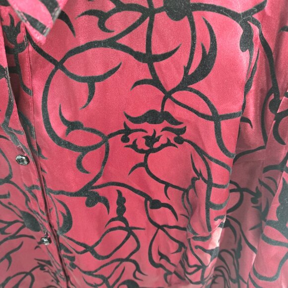 Lane Bryant Burgundy Black Velvet Burnout Button Down Short Sleeved Top 22/24 - Picture 7 of 12